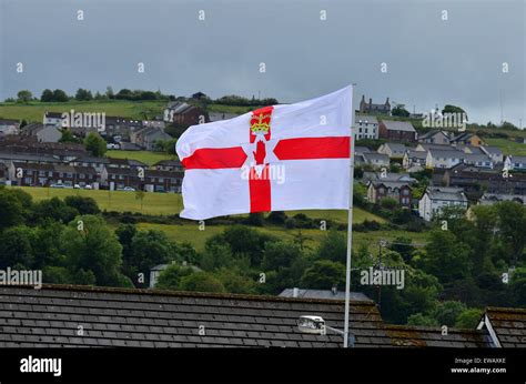 Ulster loyalist flag flying in loyalist Fountain Estate, under Derry Walls in Londonderry (Derry ...