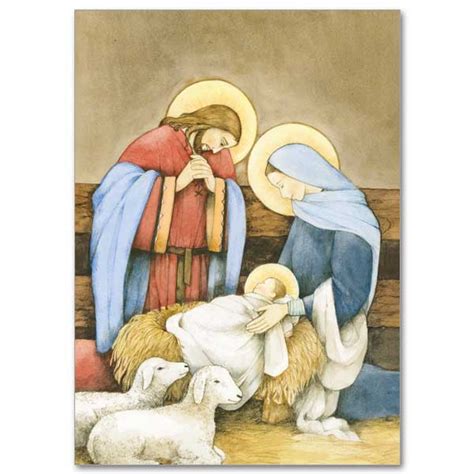 Holy Family in Stable with Lambs Christmas Cards – The Catholic Gift Store