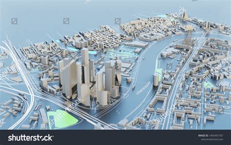 3d Illustration White Futuristic City Sunny 库存插图 1495491707 | Shutterstock