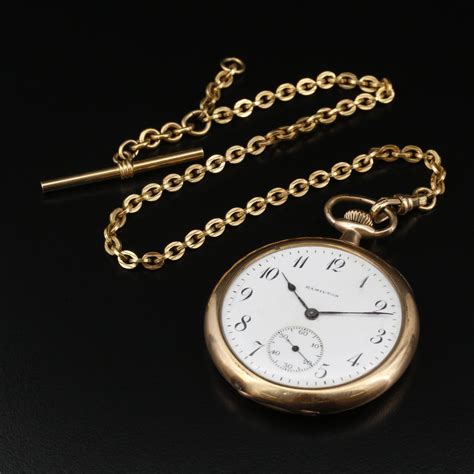 1919 Hamilton Gold Filled Pocket Watch with Gold Filled Chain Fob | EBTH