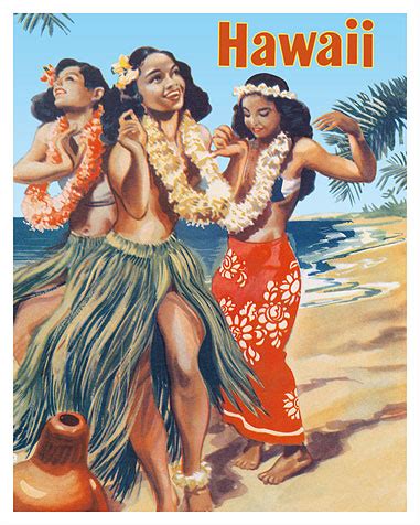 Art Prints & Posters - Hawaii - Hawaiian Hula Dancers at the Beach - Fine Art Prints & Posters ...