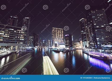 Dubai Marina at night stock photo. Image of boat, high - 191640384