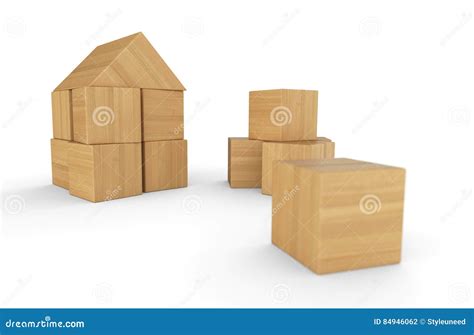 Wood Brick Concept Lets Build a House Stock Illustration - Illustration ...