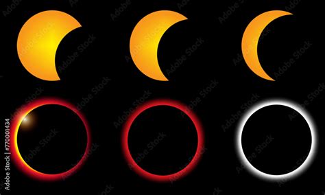 Set of Solar Eclipse stages to totality, phases of solar eclipse Stock ...