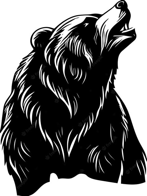 Premium Vector | Roaring grizzly bear logo monochrome design style