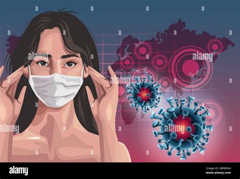 woman using fase mask with continents maps ,covid19 protection Stock Vector Image & Art - Alamy