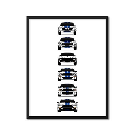 Buy CUSTOMIZABLE COLOR: Shelby Mustang GT500 Generations Inspired Car - Handmade Print of Ford ...