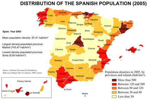 Population Densities In Spain 2005 • Mapsof.net