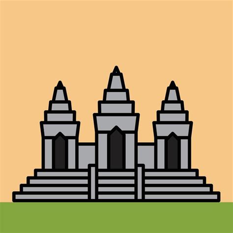 outline simplicity drawing of angkor wat landmark 3328003 Vector Art at ...