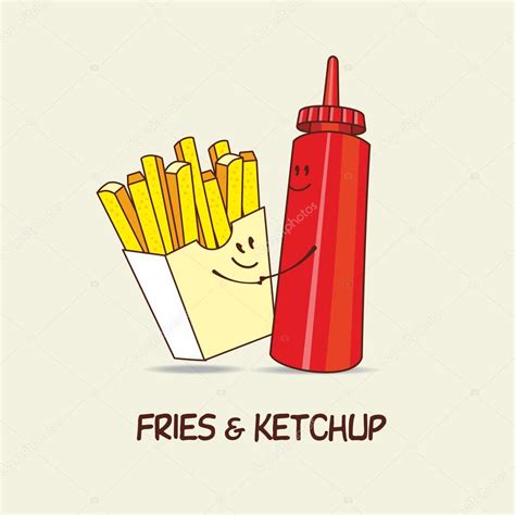 French fries and ketchup, forever. Fries and ketchup hug. Comic, — Free ...