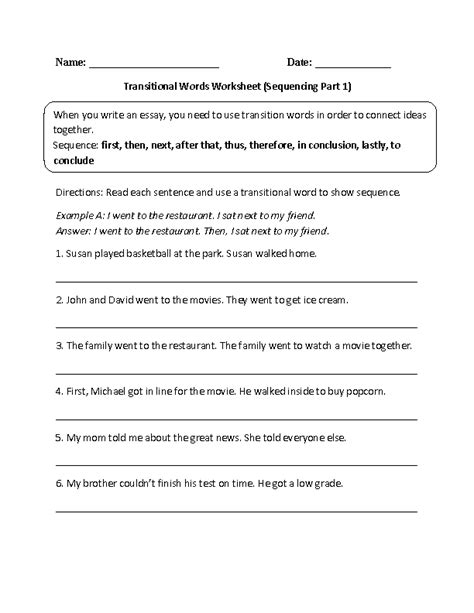 Transitional Words Worksheets | Transitional Words Sequencing Worksheet ...