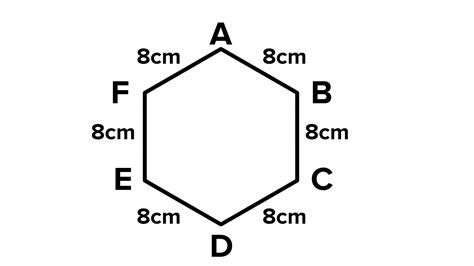 Find the perimeter of a regular hexagon with each side measuring 8cm.