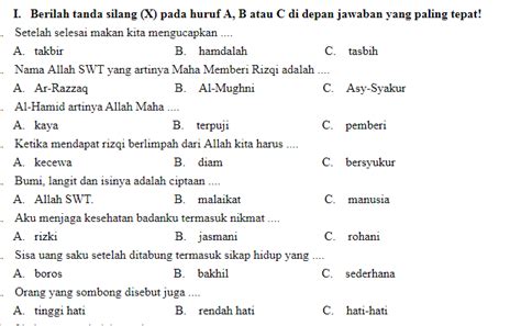 Soal Aqidah Akhlak Kelas 1 Materi Iman Kepada Allah – Soalsiswa.com