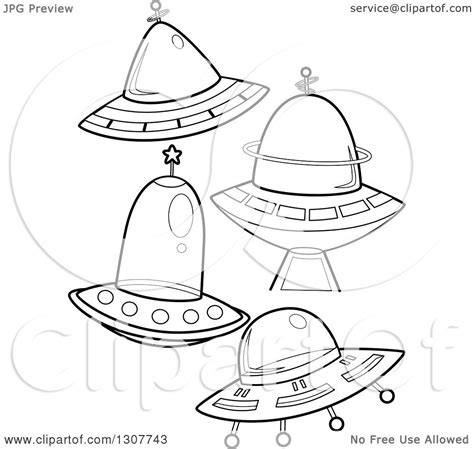 Clipart of Black and White Flying Saucers - Royalty Free Vector Illustration by BNP Design ...