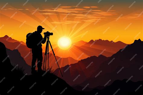 Premium AI Image | Silhouette of a photographer who shoots a sunset