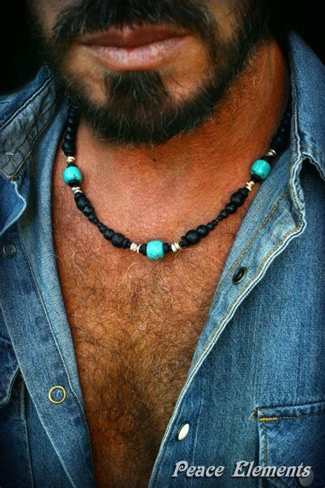 Bohemian Rustic Genuine Hubei Turquoise Gemstone Necklace for Man / Chunky Cool Earthy Boho ...