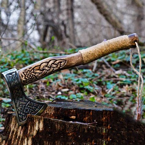 Celtic Wood Carving Handle Viking Axe | Battle Axe For Camping | Weddi – Scorpion Mart