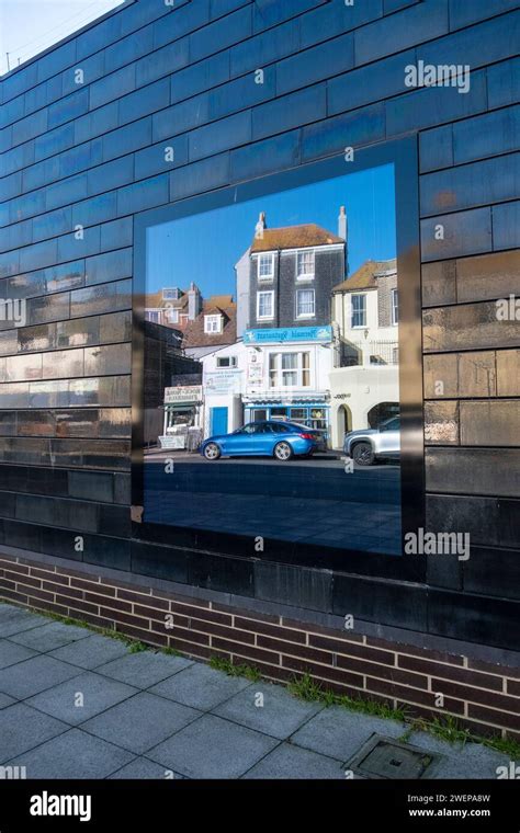 Hastings Contemporary Art Gallery, reflecting the black tiled Lavender ...