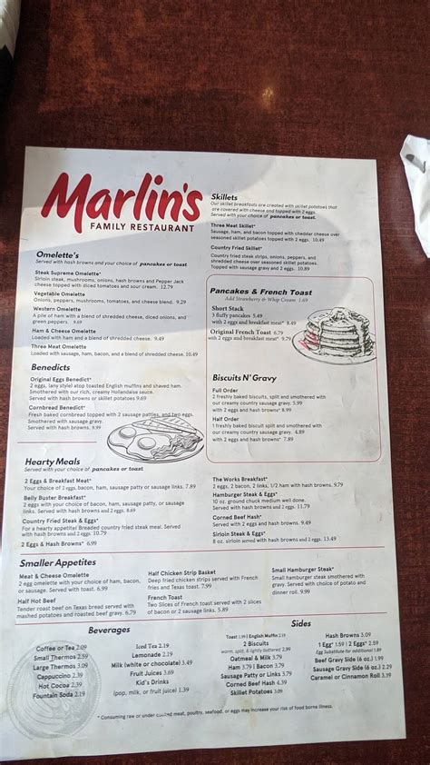 Menu at Marlin's Family Restaurant, Bismarck