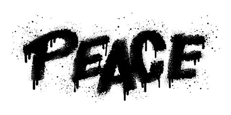 Spray painted graffiti Peace word in black over white. Drops of sprayed Peace words. isolated on ...