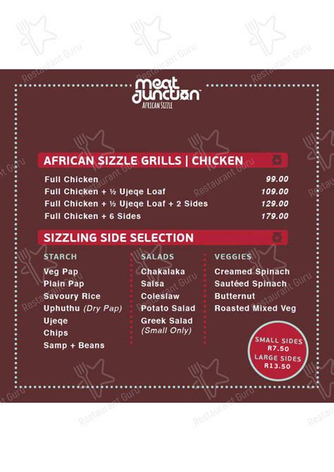 Menu at Meat Junction restaurant, Durban, 58-62 West St