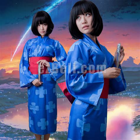 New! Kimi no Na Wa Mitsuha Miyamizu Kimono Cosplay Costume