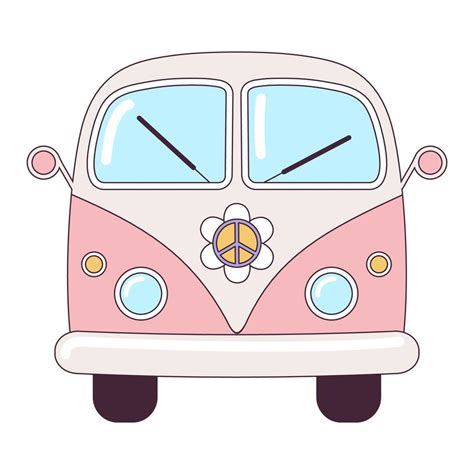 Hippie vintage pink car a mini van retro bus 1960s, 60s, 70s. Groovy ...