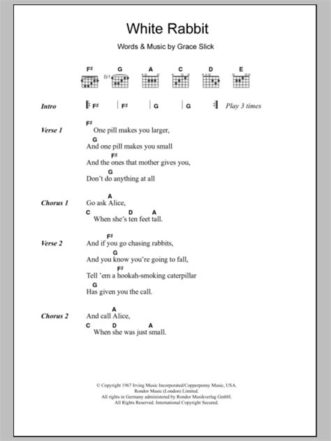 White Rabbit by Jefferson Airplane - Guitar Chords/Lyrics - Guitar Instructor