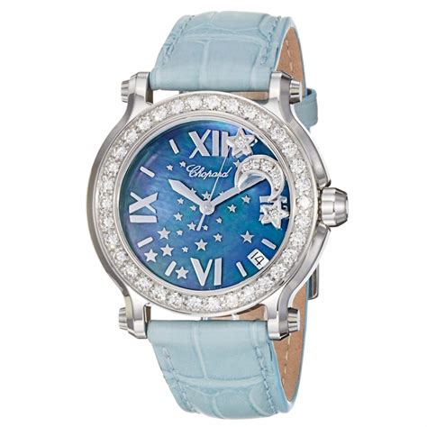 Chopard Women's 278475-2001 'Happy Sport Round' Blue Mother of Pearl ...