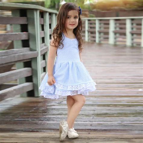 Toddler Kids Baby Girl Summer Clothes Stripe Lace Party Pageant Princess Dresses girl's dress ...