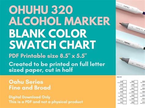 Blank Color Swatch Chart for Ohuhu 320 Oahu Alcohol Markers broad & Fine Tip - Etsy