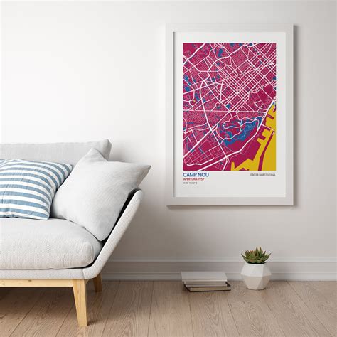 FC Barcelona Stadium Map Print Club Colours Football Stadium Art Map ...