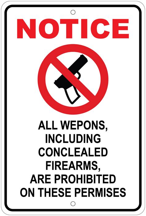 All Weapons Are Prohibited On Premises Notice 8"x12" Aluminum Sign | eBay