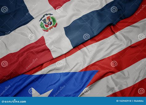 Waving Colorful Flag of Puerto Rico and National Flag of Dominican Republic Stock Photo - Image ...