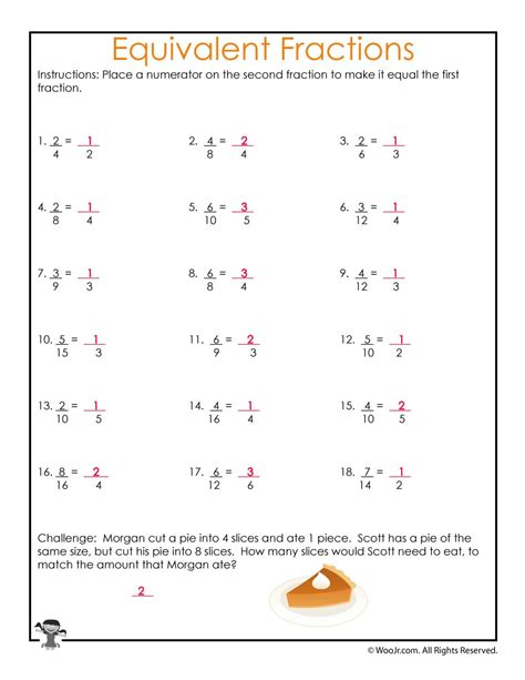 Equivalent Fractions Printable Worksheet