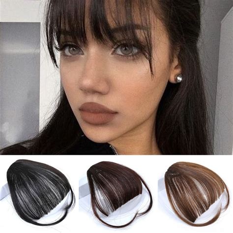 Pretty Girls Hair Extension Bangs Straight Wig Piece Clip on Clip In Front Hair Bangs Wigs Human ...