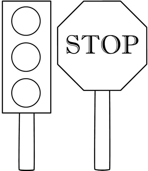 Traffic Light and Stop Sign - Coloring Pages
