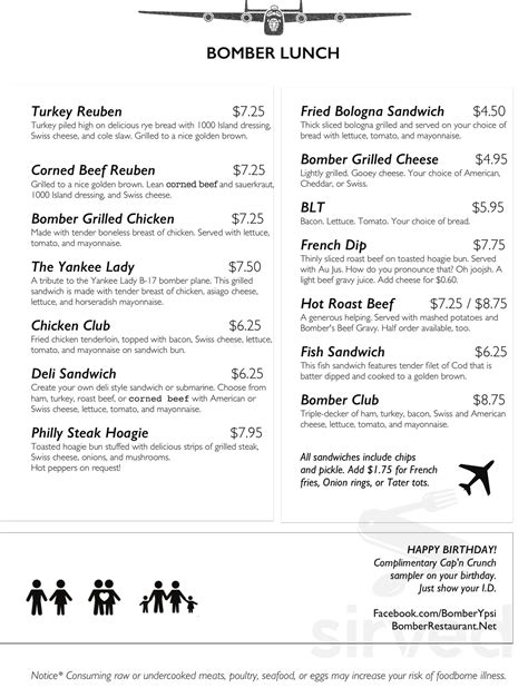 Bomber Restaurant menu in Ypsilanti, Michigan, USA