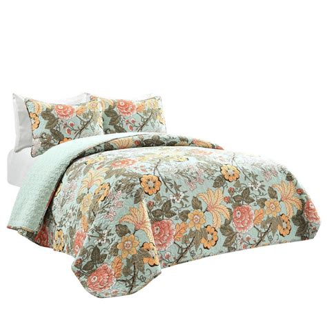 Sydney Blue/Green Quilt Set King (3-Piece) 16T004666 - The Home Depot