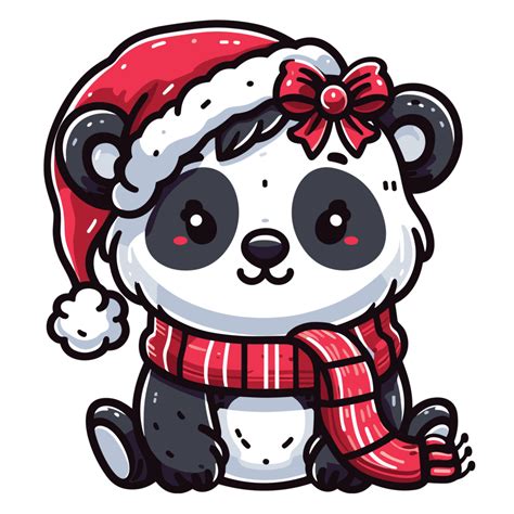 Beautiful Christmas Panda Wearing Santa Hat - Ai Generative 33823873 PNG