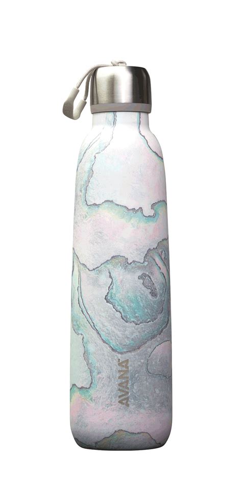 a water bottle with a metal lid and handle on it's side, featuring an image of a polar bear in ...