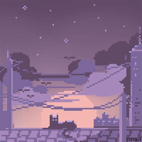 Free download | a pixel art of a catto resting on the rooftop while the sun sets. by xienne ...