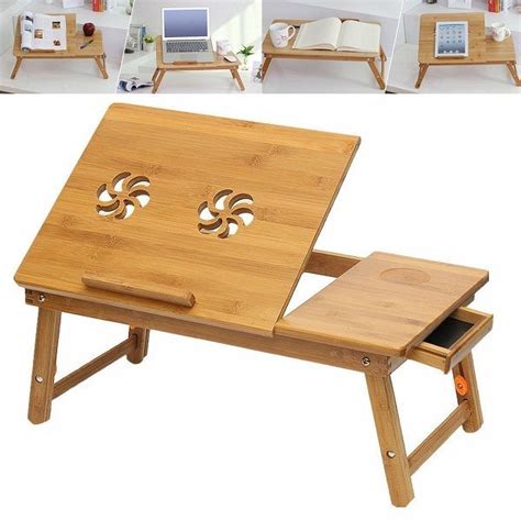 Qualimate wooden laptop lapdesk e-table with two cooling fan for macbook | Lap desk, Adjustable ...