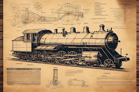 Premium Photo | Invention blueprint of train on vintage paper generative ai