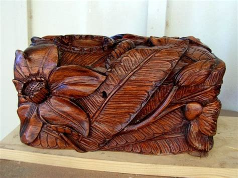 Vintage High Relief Wood Carving / Wooden Carved Box chest