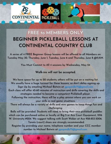 Beginner Pickleball Lessons - Continental Country Club