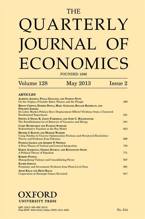 The Quarterly Journal of Economics, Vol. 128, Issue 2 (2013) journal | Economics, Professional ...