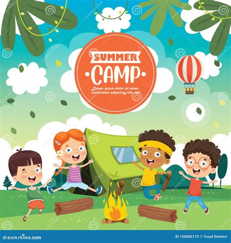 Vector Illustration of Summer Camp Kids Stock Vector - Illustration of kinder, outdoor: 150685173