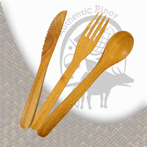 Set of Wooden Utensils made from Mahogany Wood | Fork, Spoon & Knife | Kutsara, Tinidor at ...