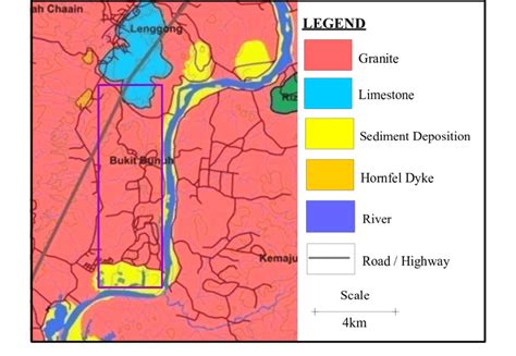 Geology map of Lenggong, Perak, Malaysia with study area marked in the... | Download Scientific ...